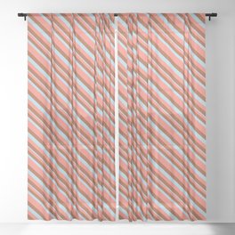 [ Thumbnail: Salmon, Sienna & Light Blue Colored Striped/Lined Pattern Sheer Curtain ]