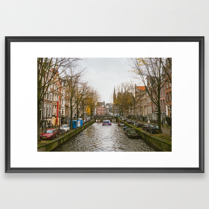 Colorful Amsterdam Townhouses and Canal  Framed Art Print