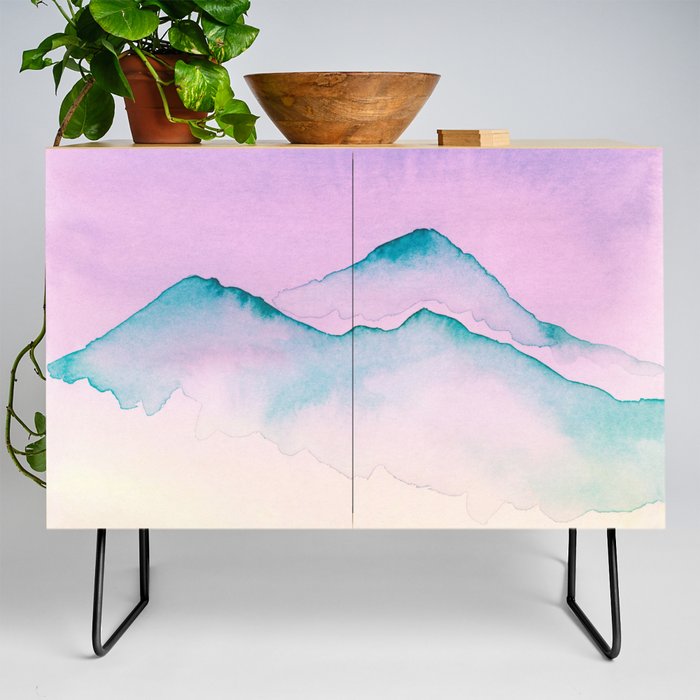 Blue Top Mountains In Pink Credenza