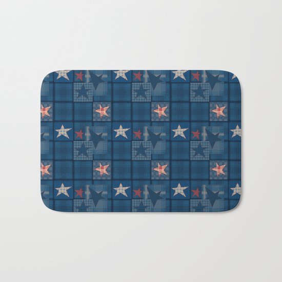 Blue denim patchwork . Bath Mat