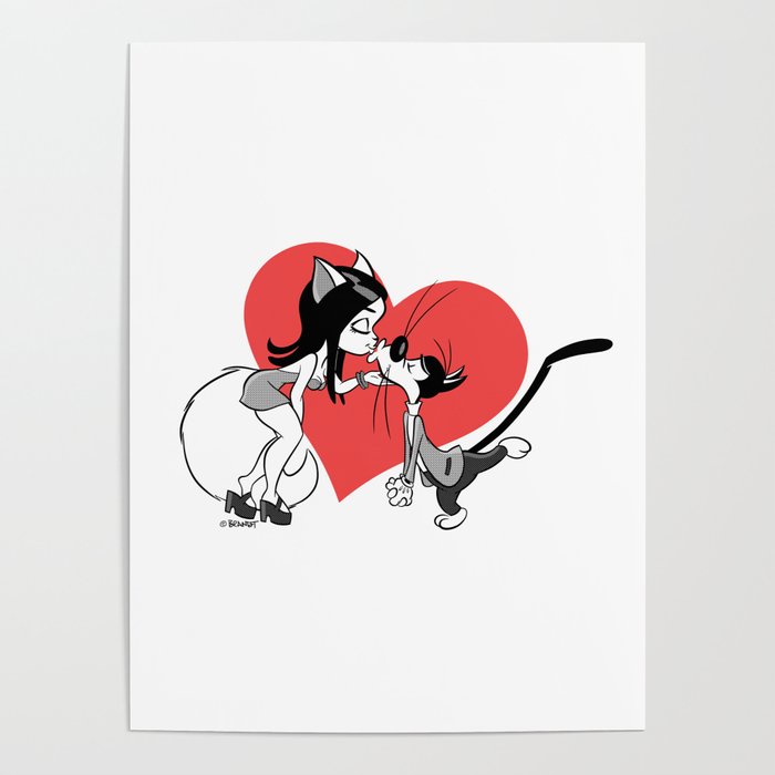 Cats in Love Retro 30s Cartoon Rubber Hose Style Poster