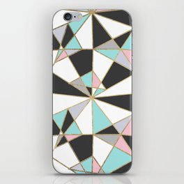 Black white gold teal pink abstract geometrical pattern iPhone Skin