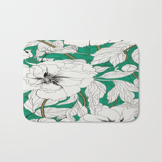 green peonies Bath Mat