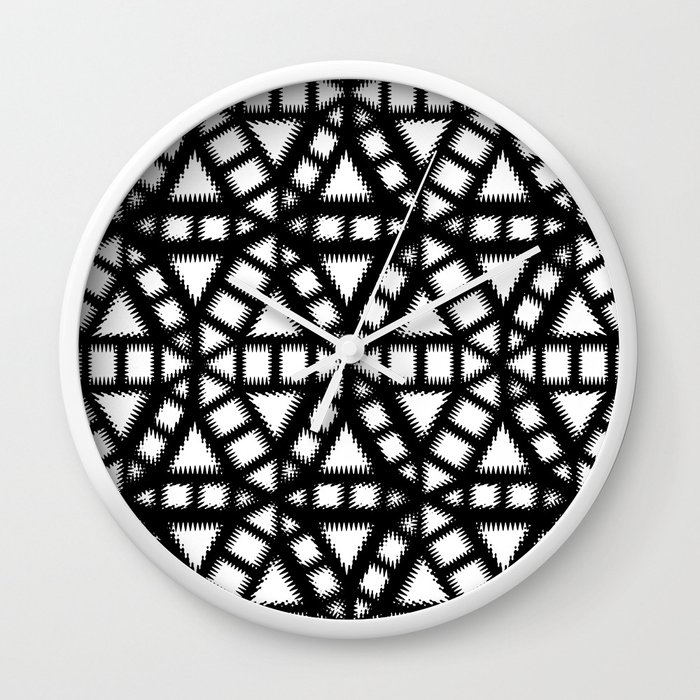 Black and White Pinwheel Pattern Illustration - Digital Geometric Artwork Wall Clock