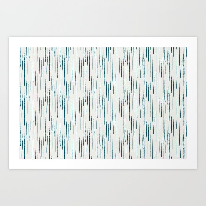 Tropical Dark Teal Abstract Grunge Vertical Stripe Pattern Inspired by Sherwin Williams 2020 Trending Color Oceanside SW6496 on Off White Art Print