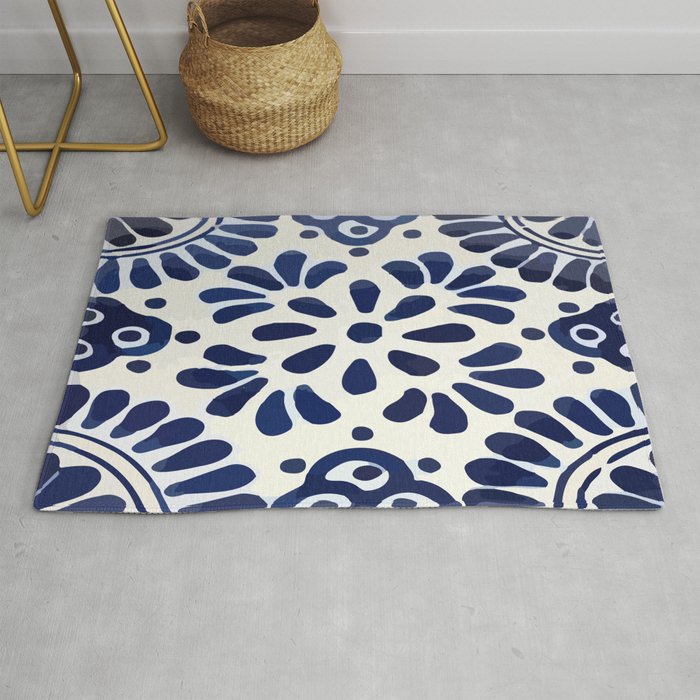 Blue Tlavera Tile classic drop mexican talavera rustic ceramic Rug