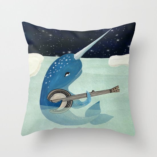 Narwhal's Aquarelle - Narwhal Plays Banjo Throw Pillow