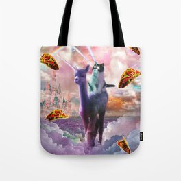 Cosmic Laser Cat Riding Alpaca Unicorn Tote Bag