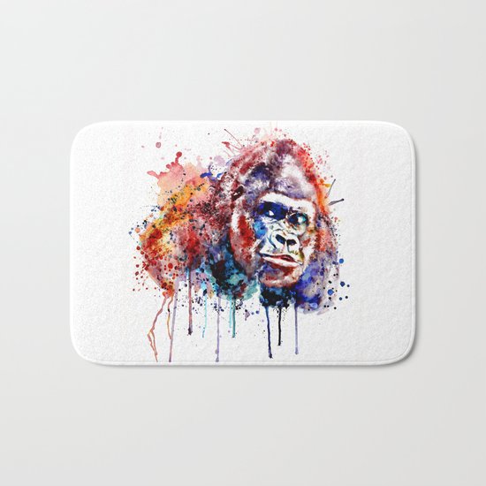 Gorilla Watercolor portrait Bath Mat