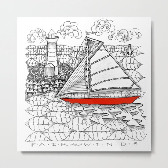 Sailors Dream Fair Winds Sailboat Zentangle Metal Print