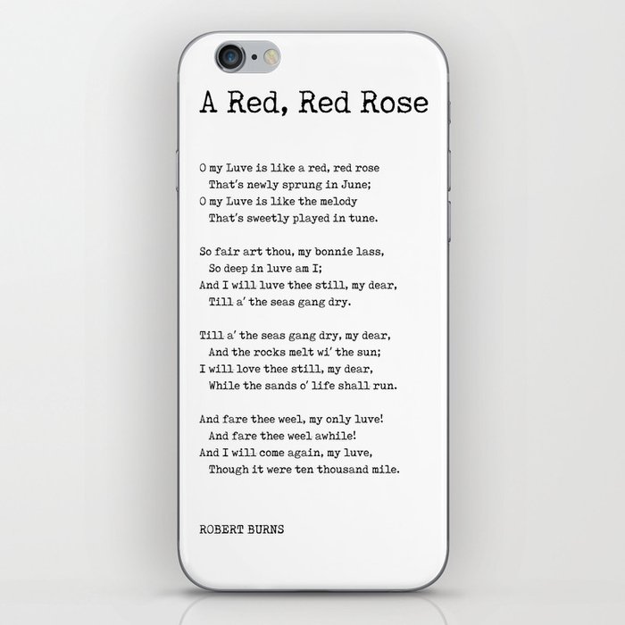 A Red, Red Rose - Robert Burns Poem - Literature - Typewriter Print 1 iPhone Skin