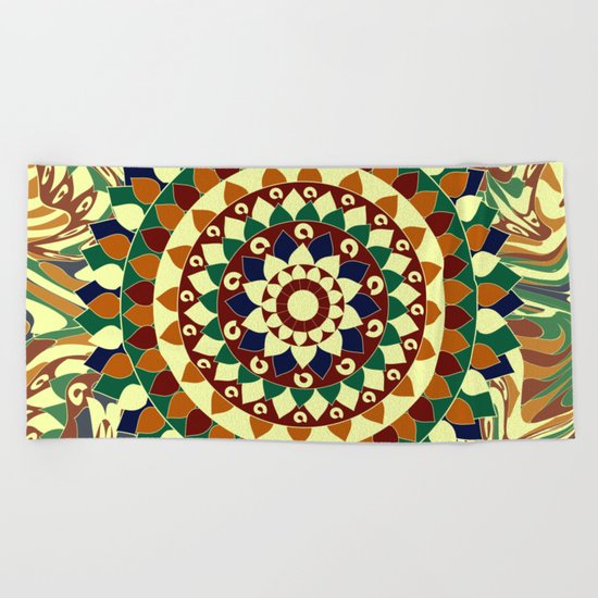 Mandala in brown and blue Beach Towel