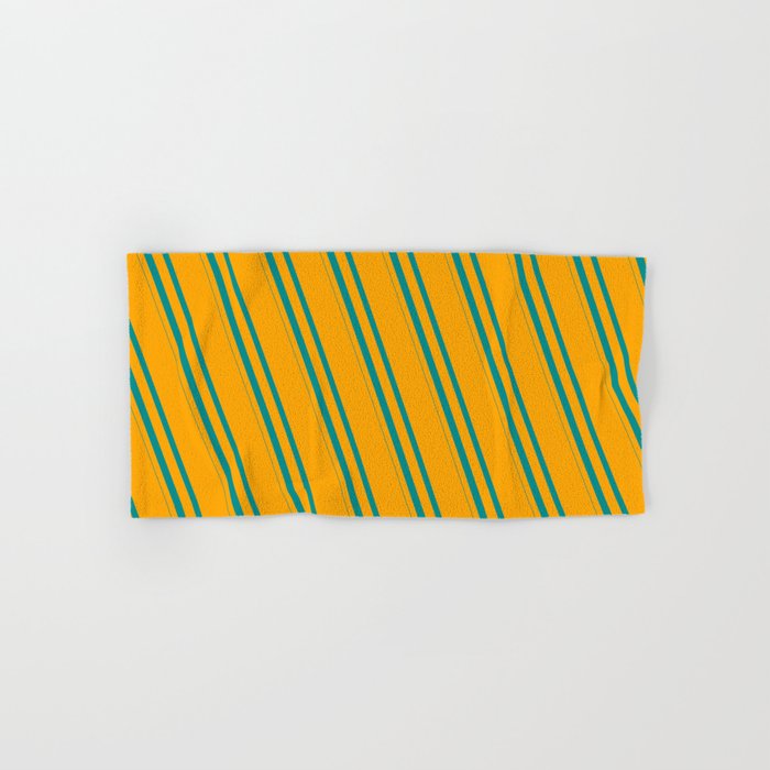 Orange and Dark Cyan Colored Striped/Lined Pattern Hand & Bath Towel
