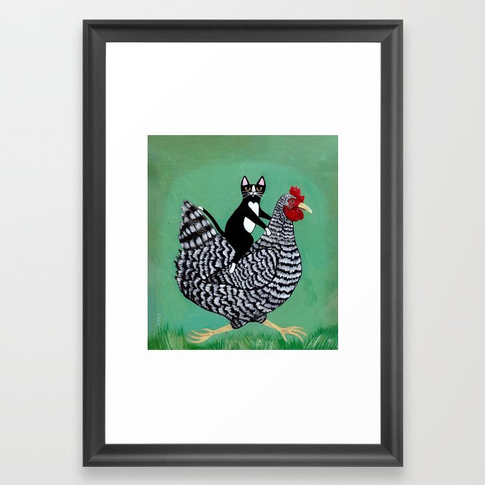 Cat on a Chicken Framed Art Print