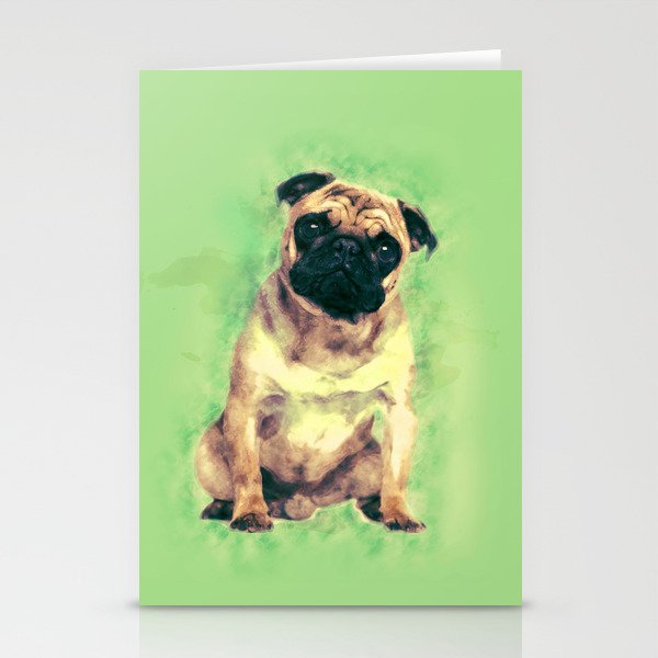 Cute Pug dog on gentle green Stationery Cards