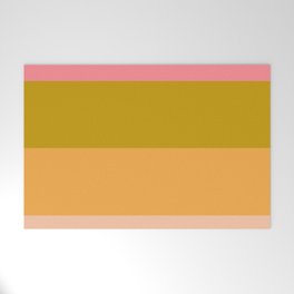 Four Stripes Retro Minimalist Horizontal Stripe Pattern Pink Avocado Lime Pastel Marigold Pale Blush Welcome Mat