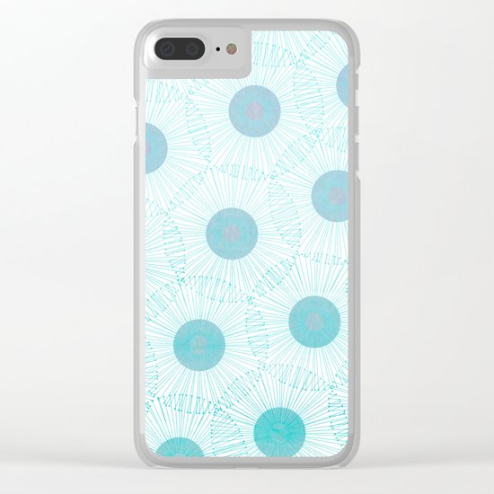floral blue dots- abstract retro aqua pattern Clear iPhone Case