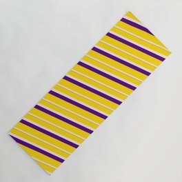[ Thumbnail: Yellow, Beige, and Indigo Colored Lines/Stripes Pattern Yoga Mat ]