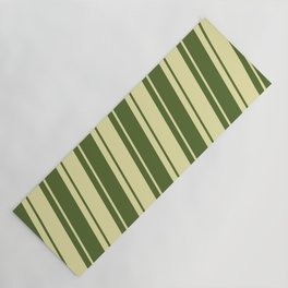 [ Thumbnail: Dark Olive Green & Pale Goldenrod Colored Pattern of Stripes Yoga Mat ]
