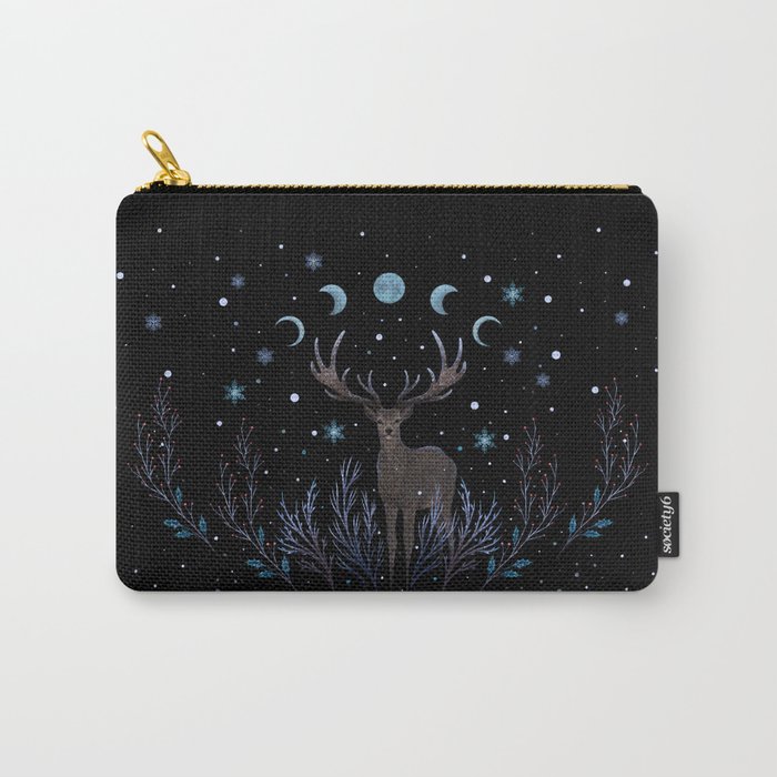 Deer in Winter Night Forest Carry-All Pouch