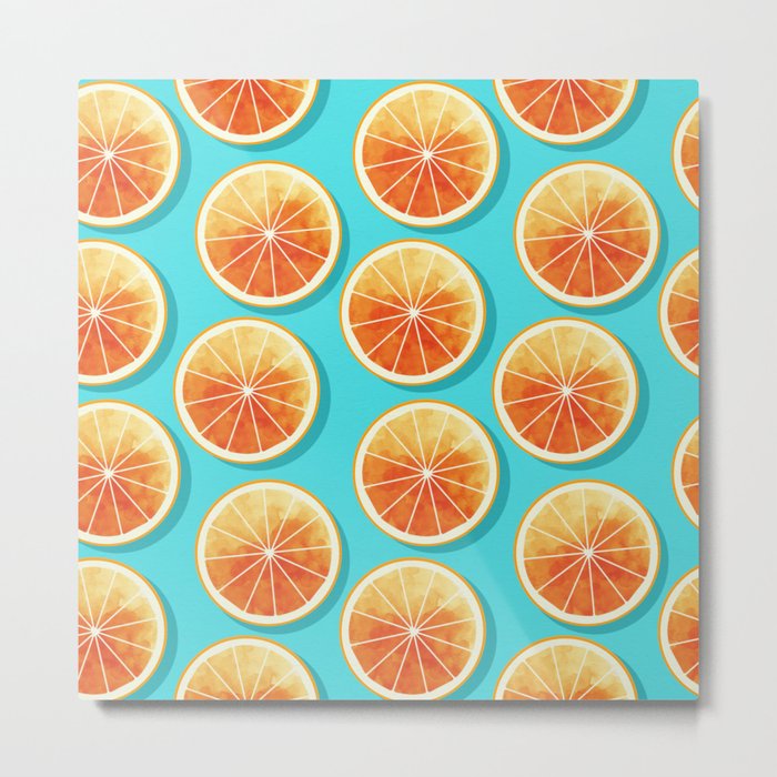 Orange Slices on Blue Metal Print