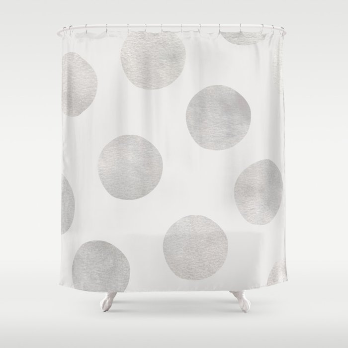 Silver Polka Dots Shower Curtain By, Gray Polka Dot Shower Curtain