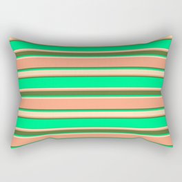 [ Thumbnail: Green, Beige, Light Salmon & Dark Olive Green Colored Stripes Pattern Rectangular Pillow ]