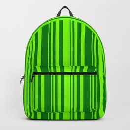 [ Thumbnail: Chartreuse & Green Colored Striped/Lined Pattern Backpack ]