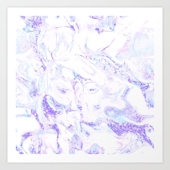 Pastel Marble Purple Blue Glitter Art Print