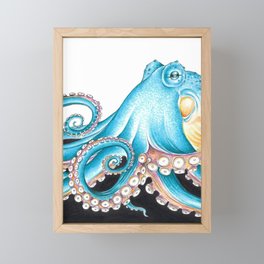 Blue Octopus Tentacles on White Nautical Marine Ink Art Framed Mini Art Print