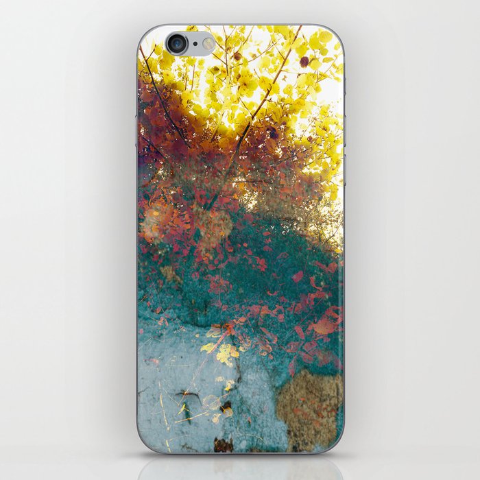Golden tree on the emerald blue forest iPhone Skin