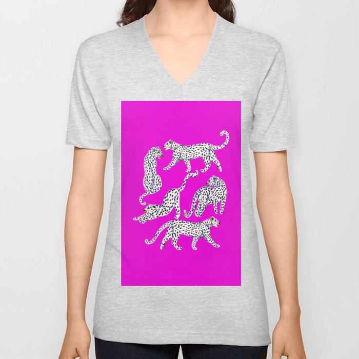 Abstract white leopards with red lips V Neck T Shirt