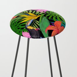 Toucan Hibiscus Floral Colorful Pattern Counter Stool