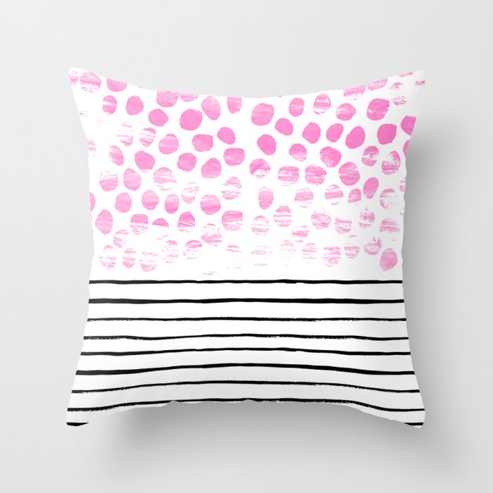 Dot Stripe Hot Pink Black And White Minimal Abstract Painting