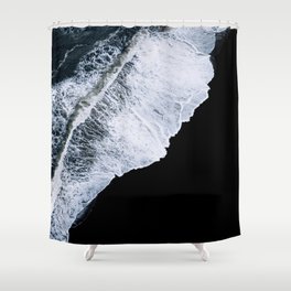 Waves crashing on a black sand beach – Minimal Landscape Photography Shower Curtain