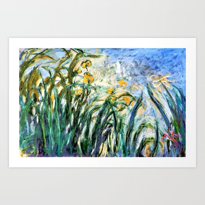 Claude Monet Yellow Irises and Malva Art Print