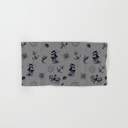 Grey And Blue Silhouettes Of Vintage Nautical Pattern Hand & Bath Towel
