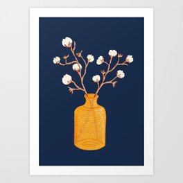 Still life - Cotton branches in a ochre vase Art Print