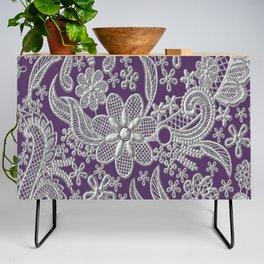 Passion Purple and Silver Paisley Pattern  Credenza