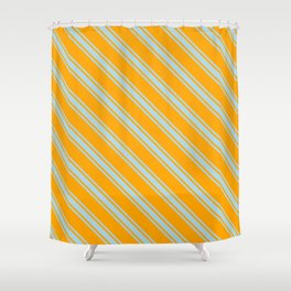 [ Thumbnail: Orange and Light Blue Colored Pattern of Stripes Shower Curtain ]