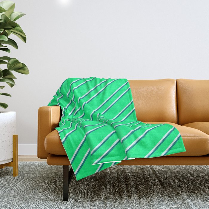 Green, Light Cyan, and Teal Colored Striped/Lined Pattern Throw Blanket