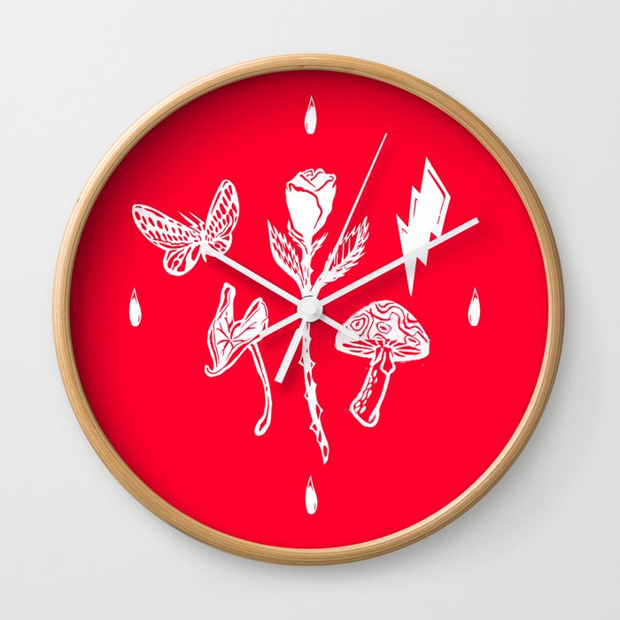 Icon Flora White on Red Wall Clock