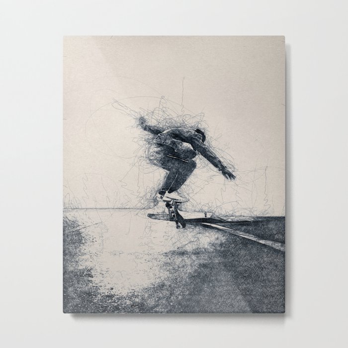 Skateboarding flip - Sketch Art Metal Print