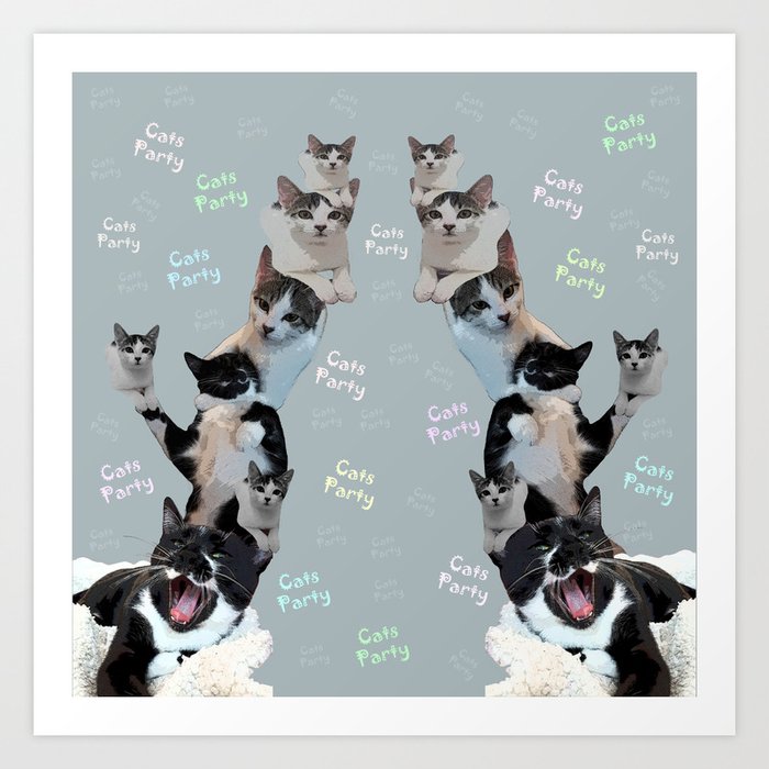 Cats Party Funny Cute Cats Party Children Pet Humor Animals Society6 Art Print By Designeddreams