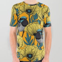 Fairy wren and poppies in yellow All Over Graphic Tee