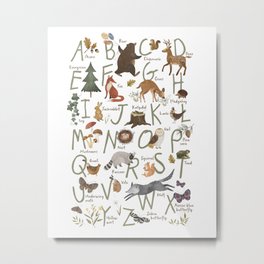 Woodland forest alphabet Metal Print | Baby, Woodland, Kids, Alphabet, Watercolor, Detailed, Graphicdesign, Nursery, Adventure, Handdrawn 