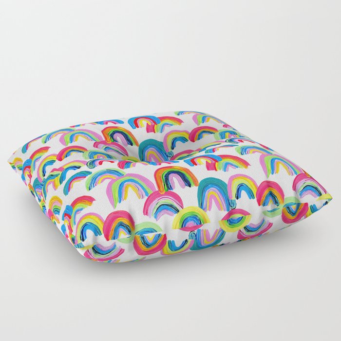 Abstract Rainbow Arcs - White Palette Floor Pillow