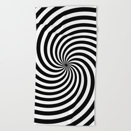 Black And White Op Art Spiral Beach Towel