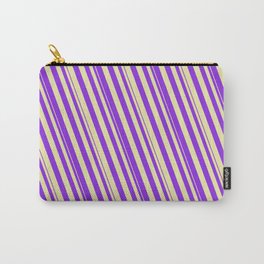 [ Thumbnail: Purple and Pale Goldenrod Colored Striped/Lined Pattern Carry-All Pouch ]