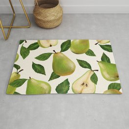 Green Pears Rug | Painting, Digital, Summerfruit, Kitchen, Foodart, Fruitslices, Country, Juicy, Green, Illustration 